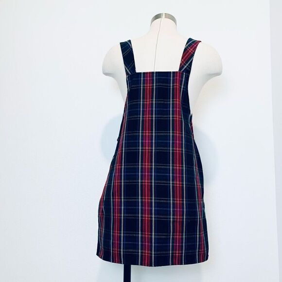 Forever 21 Suspender Plaid Mini Dress Black Shirt M Overall Pinafore - Picture 4 of 8